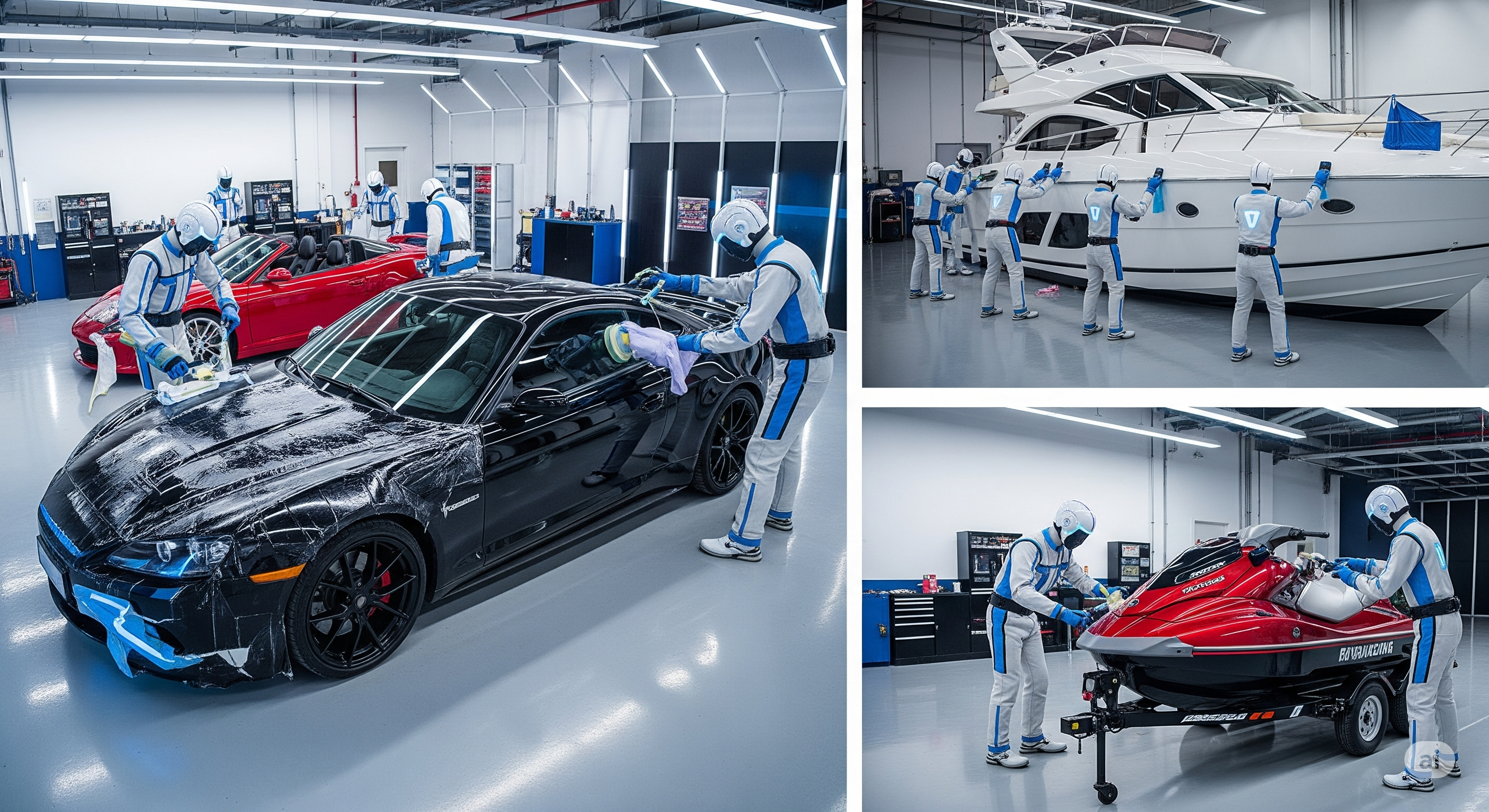 AutoWrap AI humanoid robot applying vehicle wrap or coating
